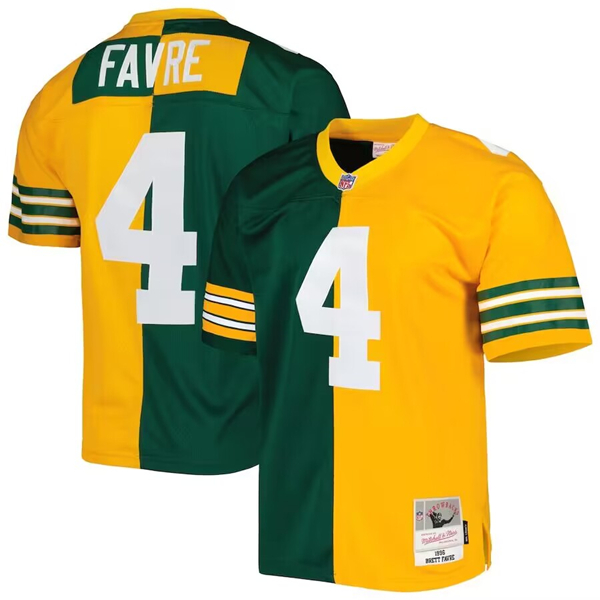 Men's Green Bay Packers #4 Brett Favre Green/Gold Mitchell & Ness 1996 Split Stitched Jersey Men's Green Bay Packers #4 Brett Favre Green/Gold Mitchell & Ness 1996 Split Stitched Jersey